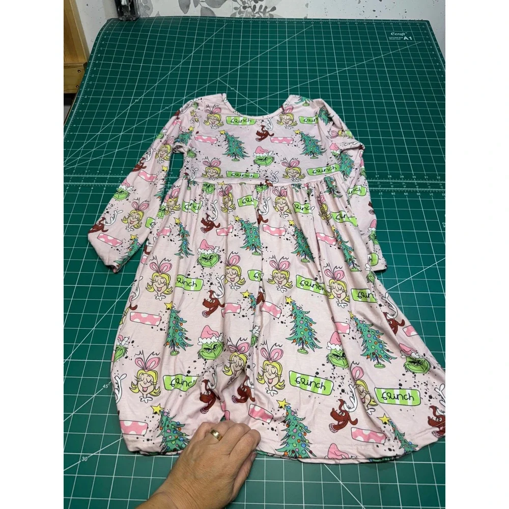 Abby & Evie Girls Pink Grinch Christmas Long Sleeve Dress Size 10 Holiday